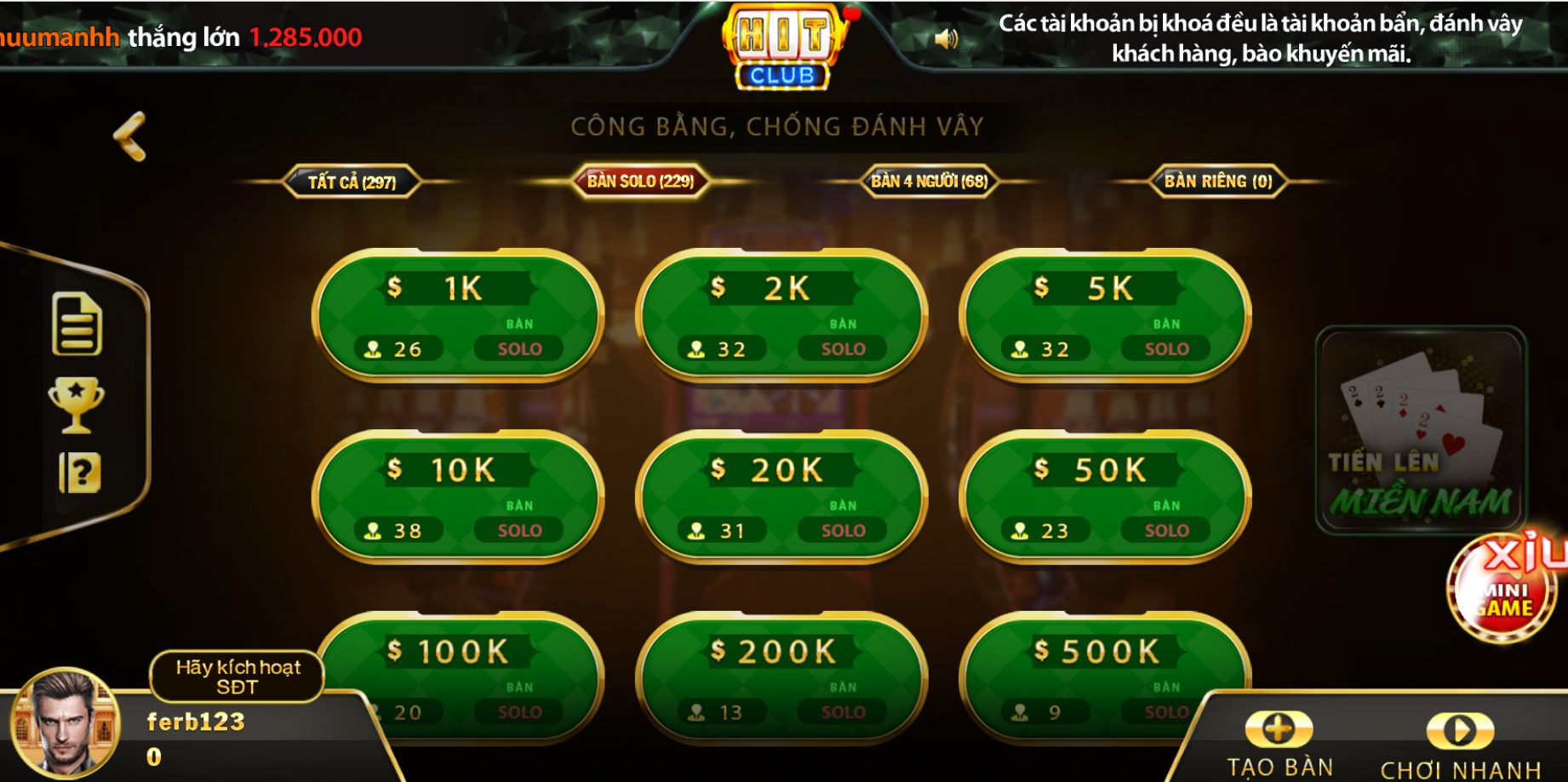 Địa chỉ chơi bài Tiến lên miền Nam online uy tìn cho tân thủ