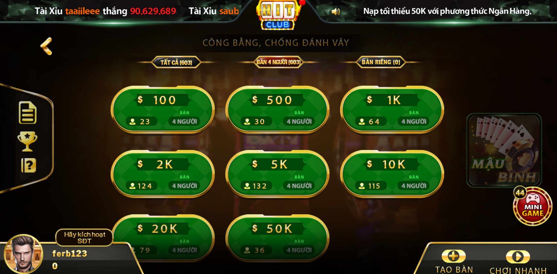 Nên chơi Mậu binh online ở đâu?